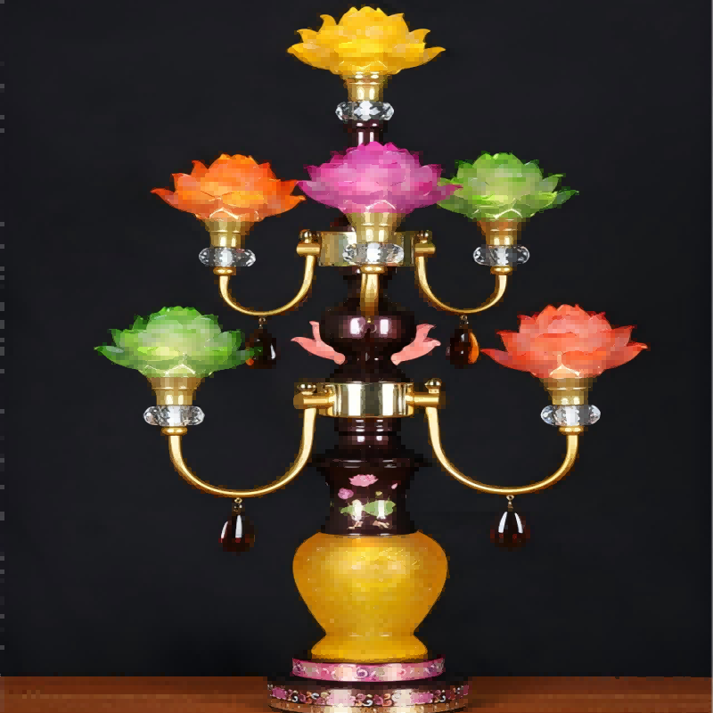 新款九品莲花灯插电led七彩供灯家用堂礼灯琉璃前长明灯