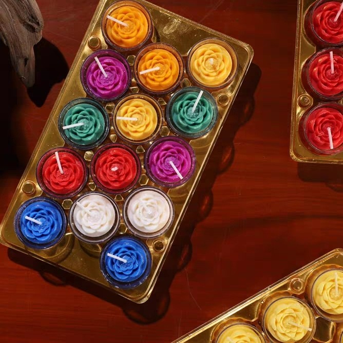 百香斋七彩10小时莲花酥油灯七彩莲花蜡（14颗）