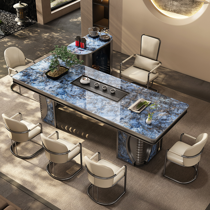 奢石岩板茶桌椅现代简约轻奢办公室茶台别墅家用高级客厅桌泡茶桌