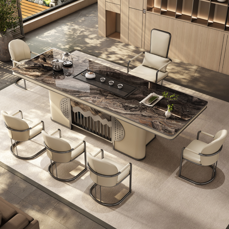 奢石岩板茶台桌现代轻奢办公室高级中式泡茶桌椅组合家用客厅简约