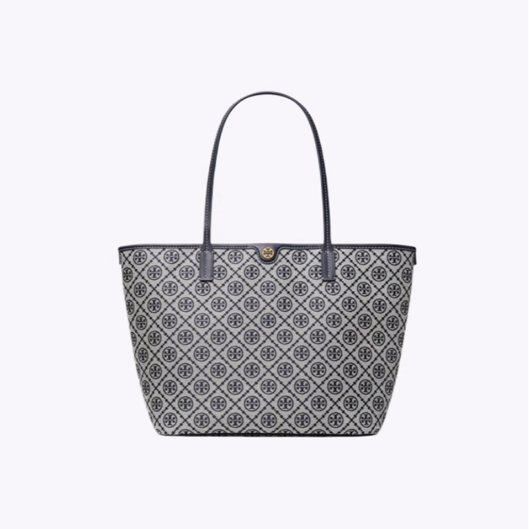 Tory Burch汤丽柏琦 美现J 藏蓝色老花大号托特包152301-405