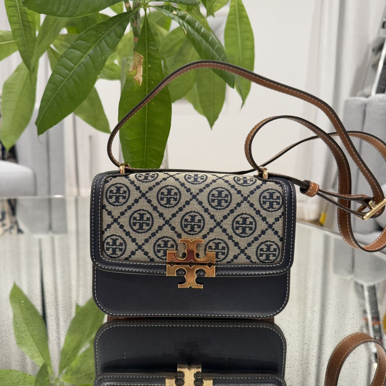 Tory Burch汤丽柏琦 美现J ELEANOR老花拼色单肩包166168-405