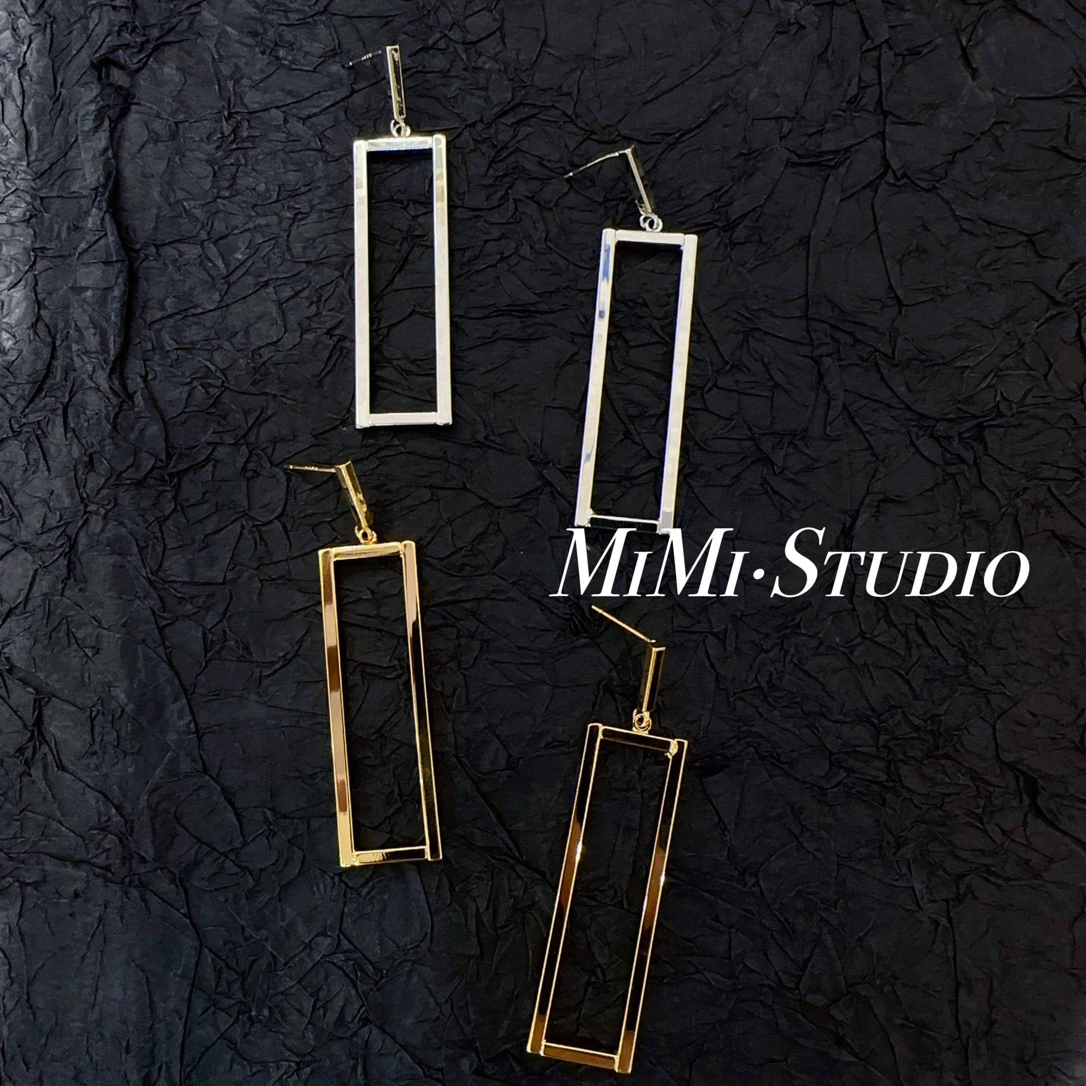 铜合金耳饰 七夕礼物 小众高级感长方形吊坠耳钉