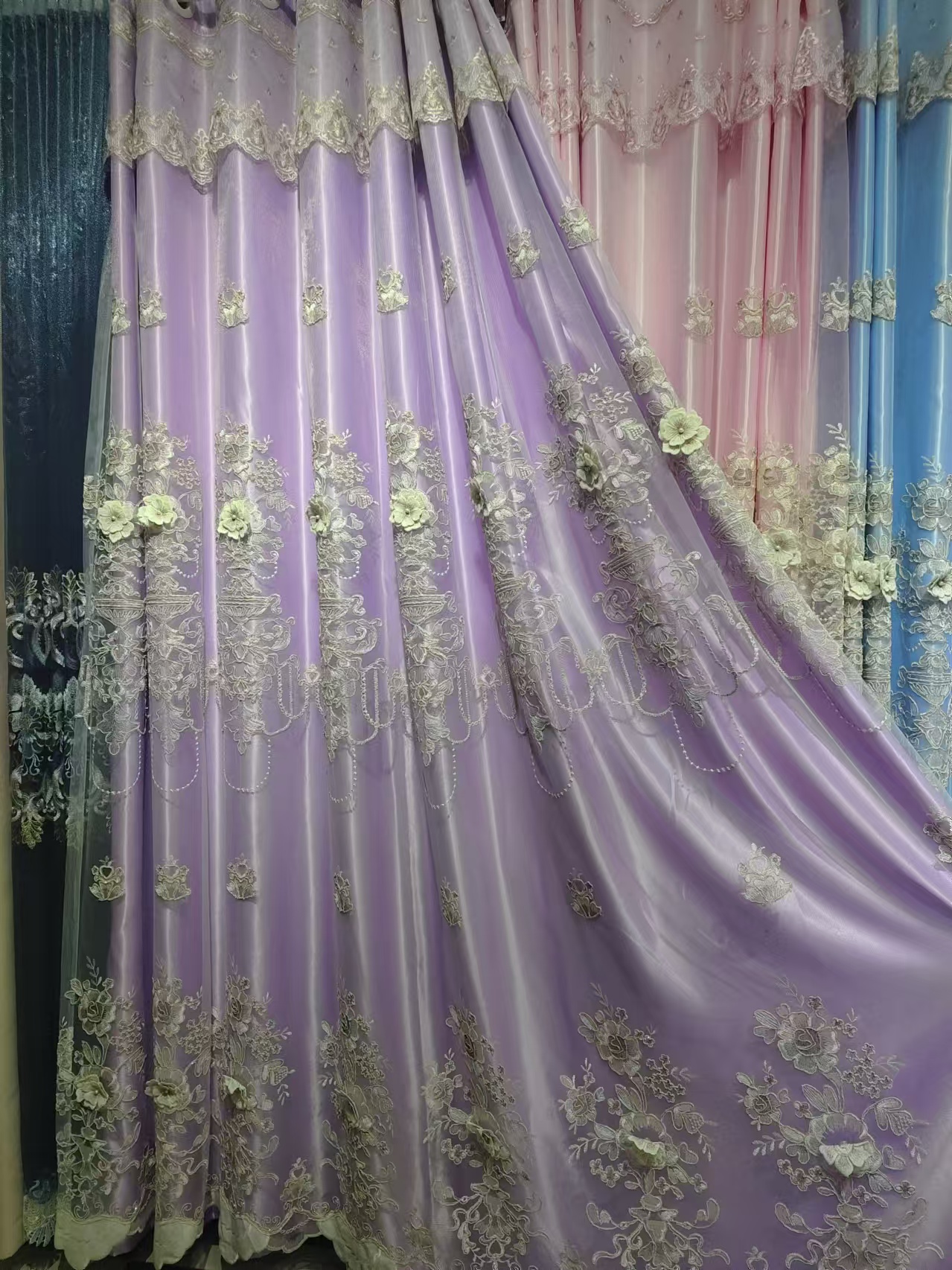 2025高品质紫色浮雕纱布纱一体现代简约客厅卧室成品包邮