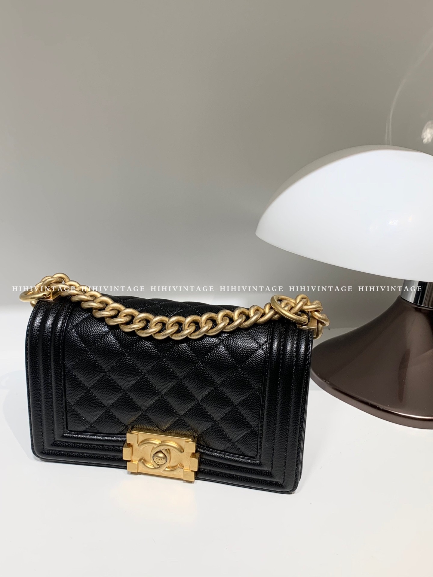 99新 Chanel/香奈儿 HIHI精选/黑金荔枝纹小号Leboy单肩包 芯片款