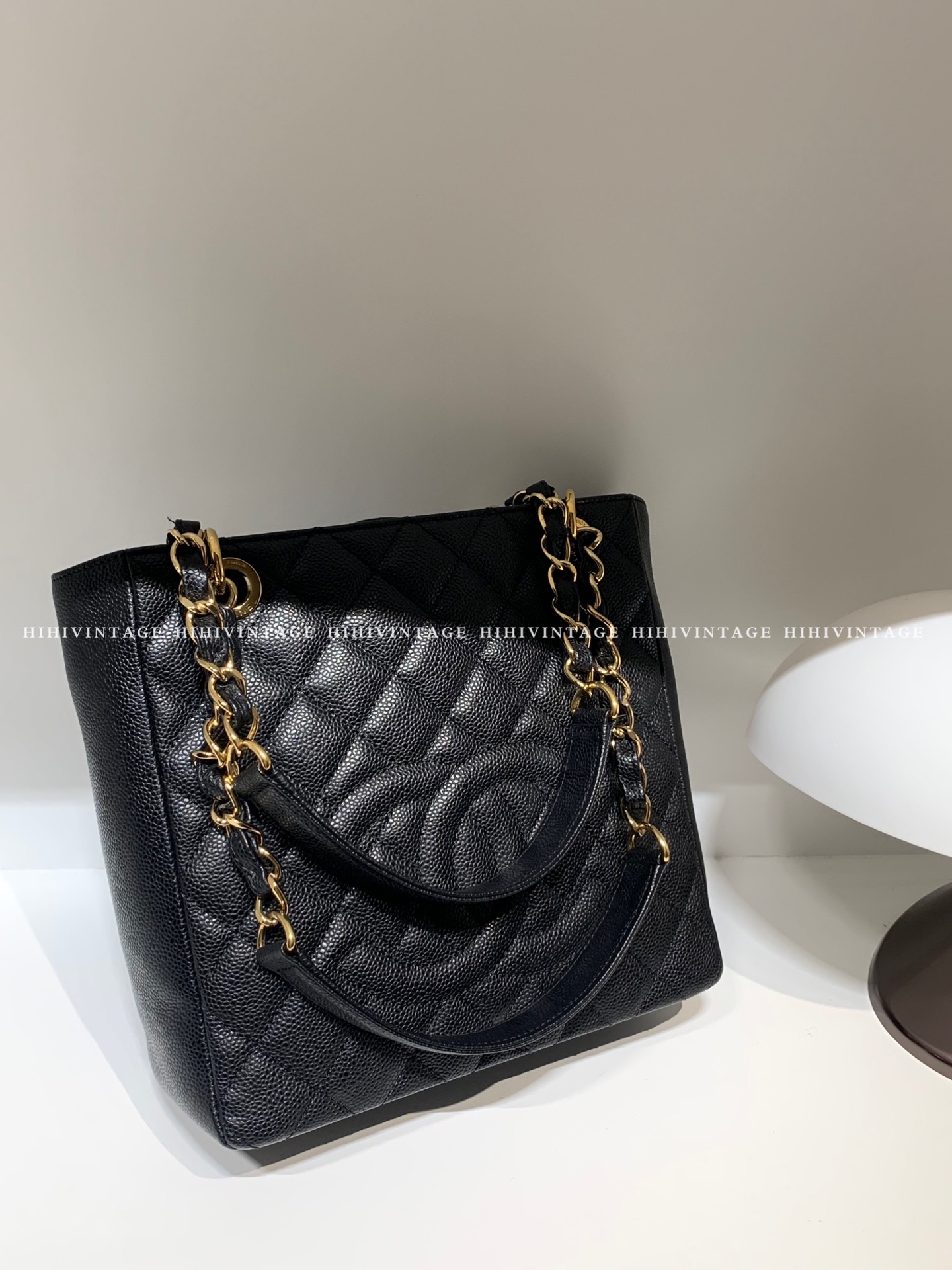 95新 Chanel/香奈儿 Chanel 黑金荔枝纹PST托特包14开7195249