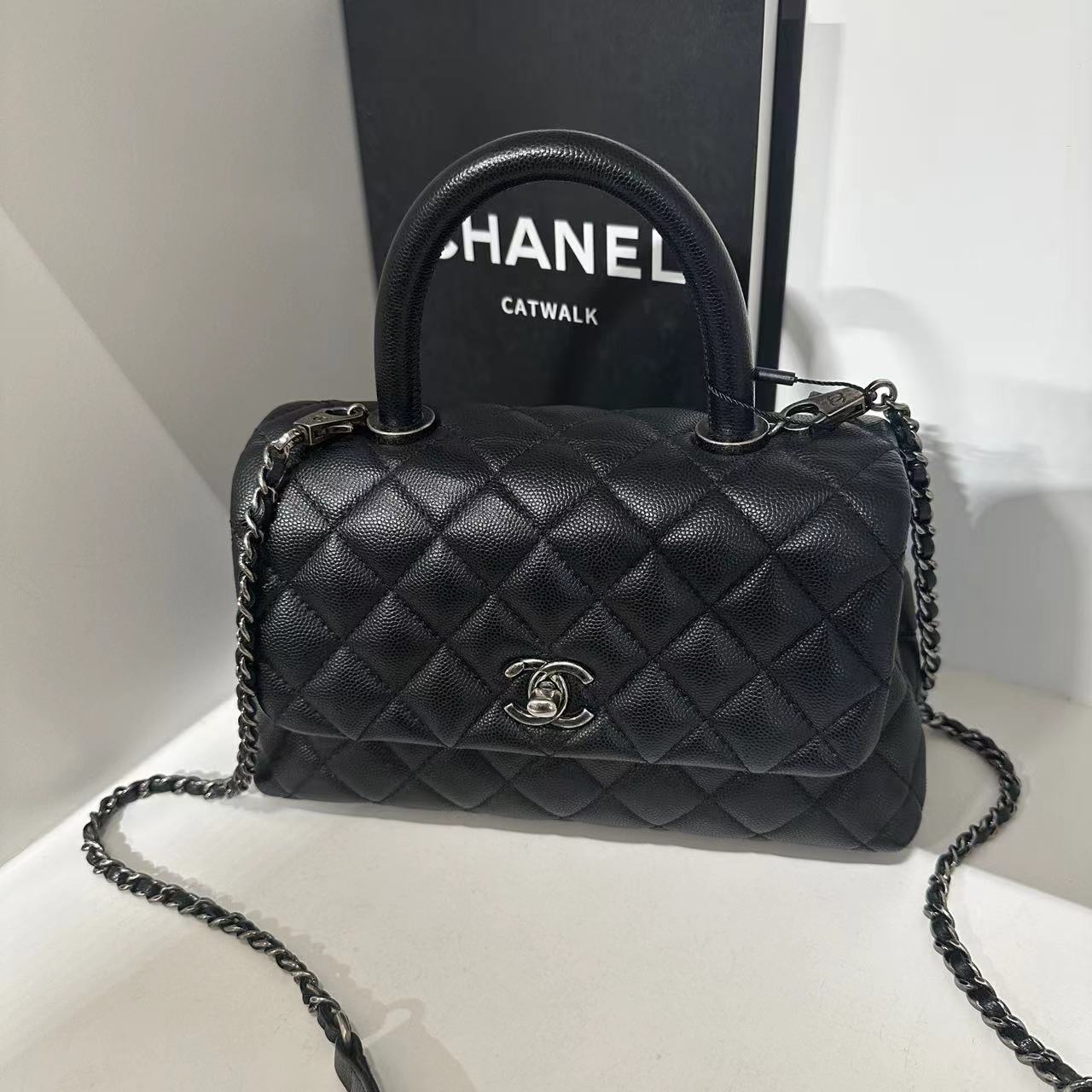 95新 Chanel/香奈儿 HIHI精选/Chanel 黑银coco handle小号单肩包