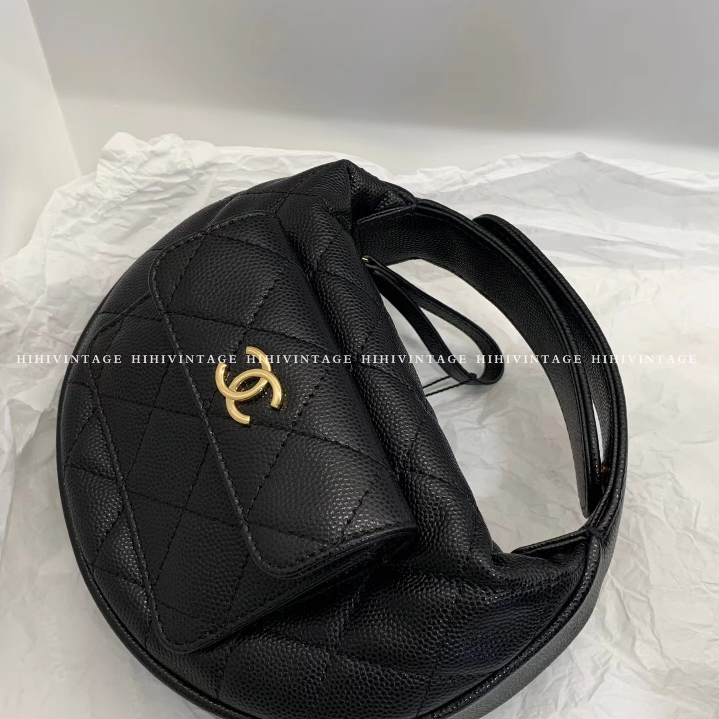 全新未使用 Chanel/香奈儿 HIHI精选/Chanel黑金荔枝纹半月包