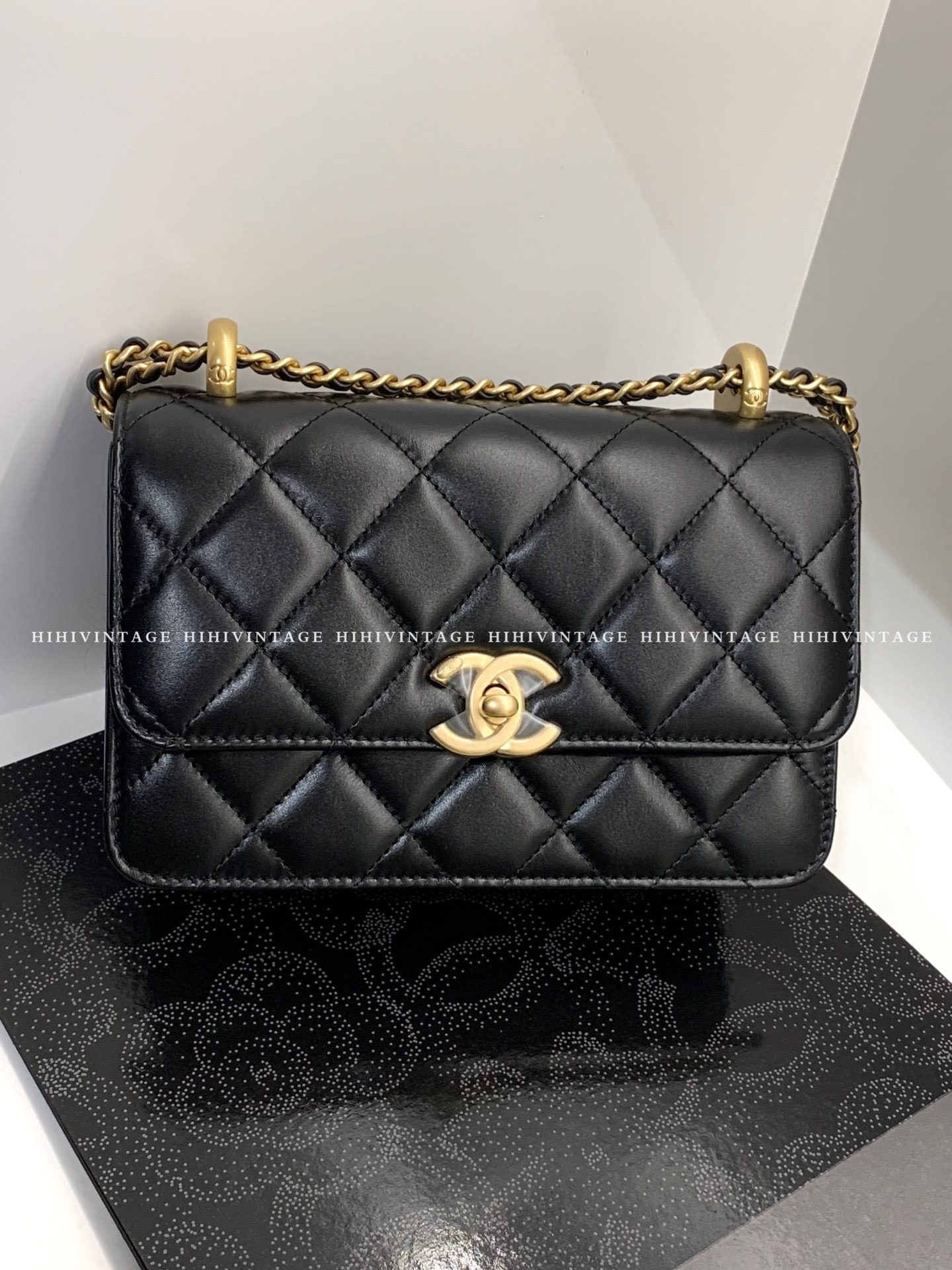 99新 Chanel/香奈儿 HiHi/24C 黑金双金珠口盖包芯片款8719681