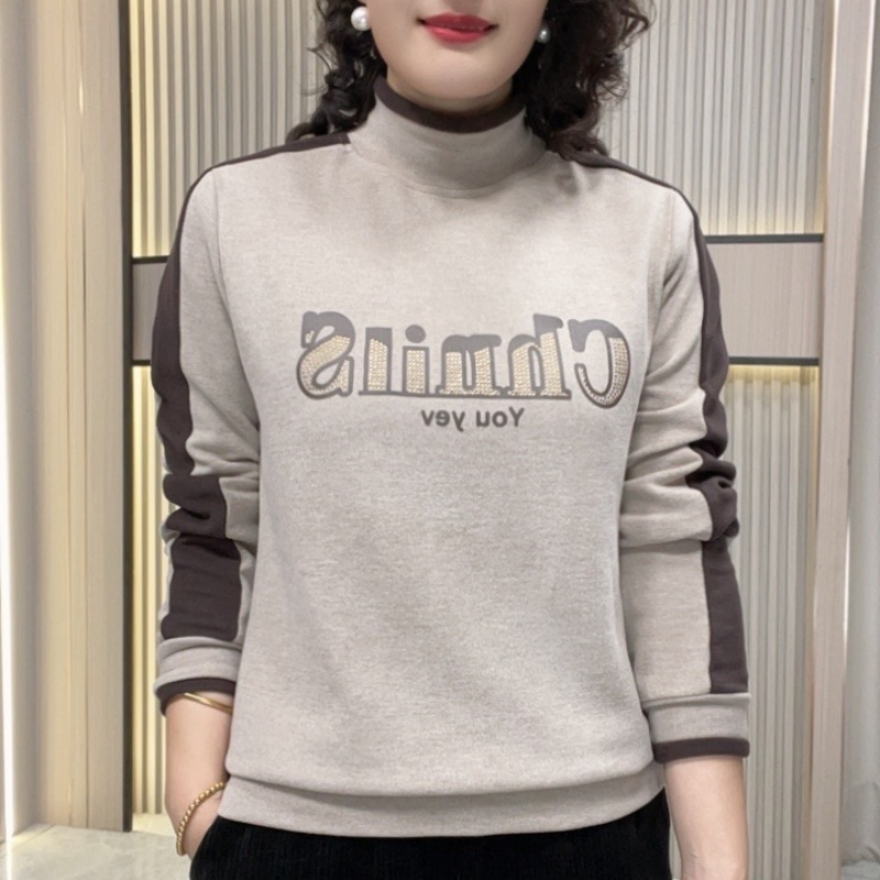 拼色双面绒柔软亲肤冬季加绒百搭洋气保暖秋冬打底衫半高领字母