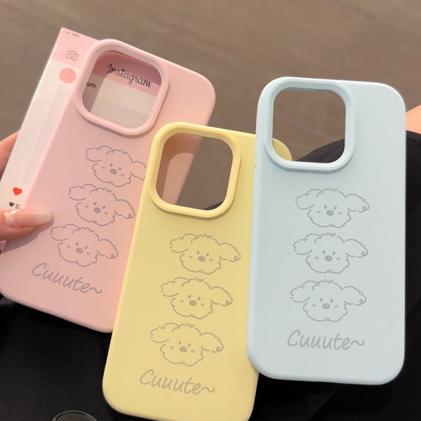 三只小狗Cuuute~液态硅胶保护壳适用苹果16promax新款15pro纯色13