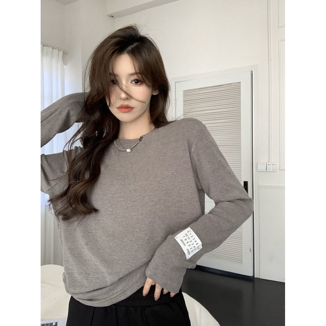 中长款复古棉质长袖T恤女大码秋季2023新款宽松设计感上衣打底衫