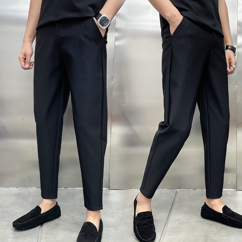 冬季新款韩版显瘦商务小直筒西裤男黑武士休闲百搭弹力休闲窄脚裤