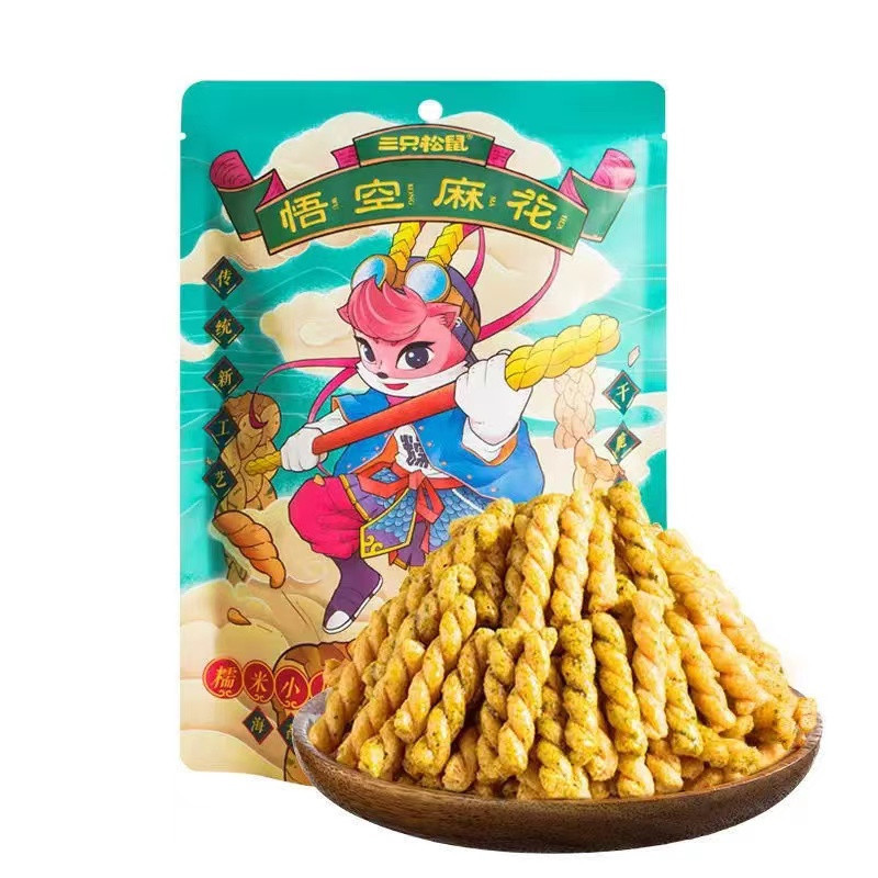 三只松鼠海苔味悟空麻花108g袋装办公室袋装零食独立包装
