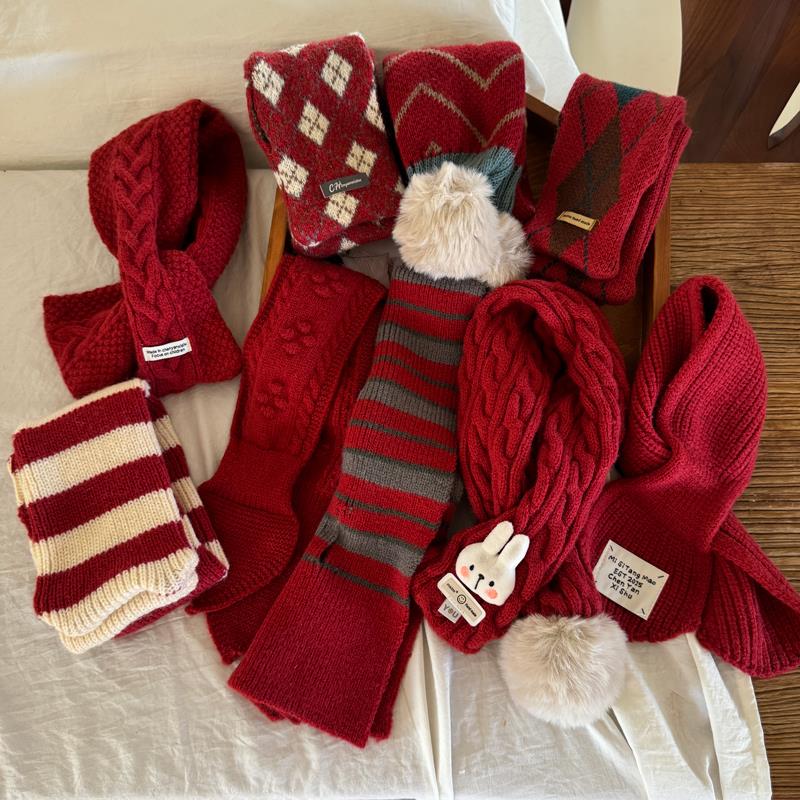 儿童围巾冬季红色新年喜庆保暖防风护颈围脖男女童百搭针织交叉巾