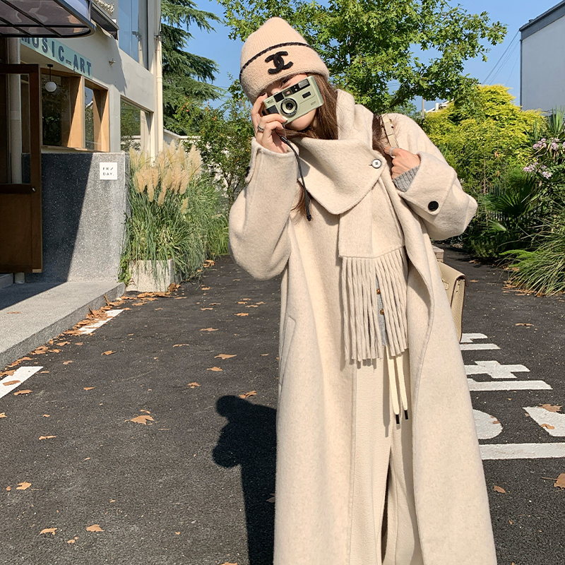 毛呢外套首发现货新款围巾可脱卸两穿双面大衣