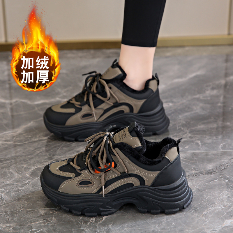 李㝋老爹鞋女2023年新款女鞋冬季加绒棉鞋厚底显脚小女款运动鞋子