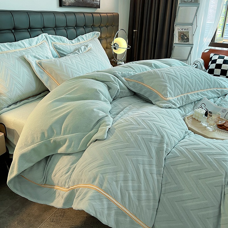 水星家纺婴儿绒床上四件套加厚牛奶绒床单被套冬季法兰珊瑚绒床品