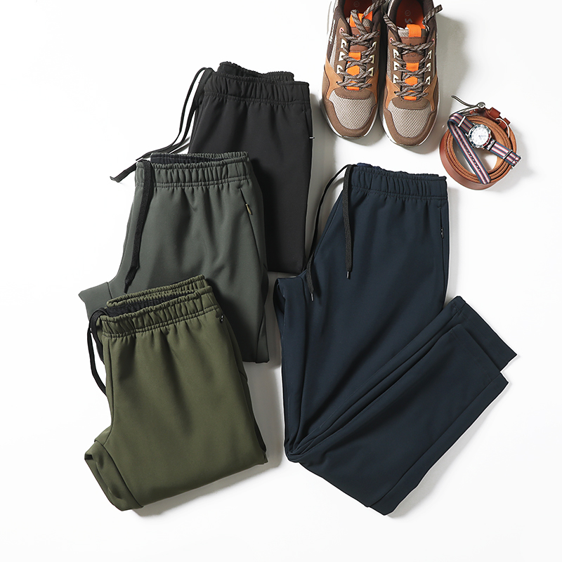 精选训练系列冬季纯色加绒加厚男士户外复合软壳休闲裤直筒裤8426