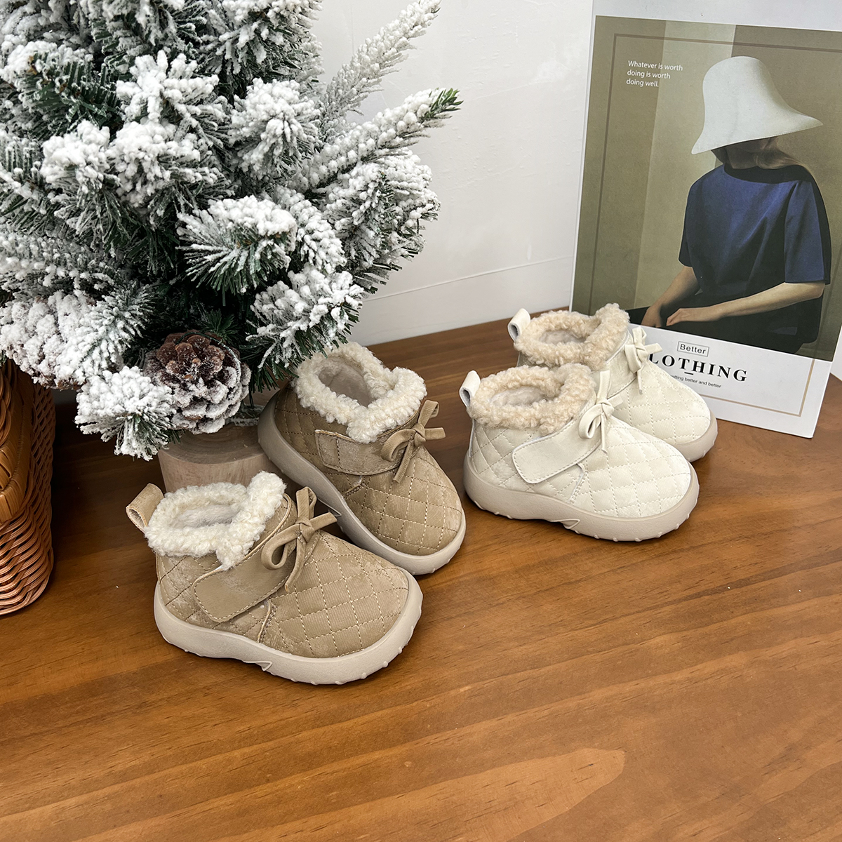 儿童雪地靴女童婴儿软底加绒防滑保暖冬季时尚休闲百搭小童棉鞋