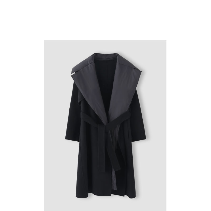 中长款撞色大衣外套系带宽松羽绒服多色 OXZC078X