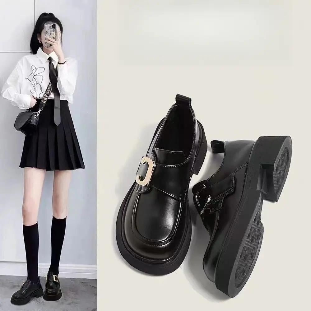 软底小皮鞋超加厚乐福鞋加绒英伦风女鞋法式增高厚底百搭休闲款