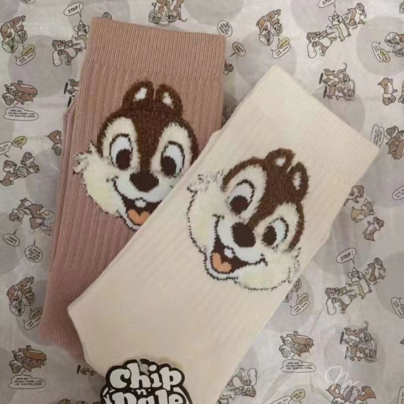 奇奇蒂蒂奶茶色秋冬袜可爱卡通绒绒纯色袜学生日系透气中筒袜子女