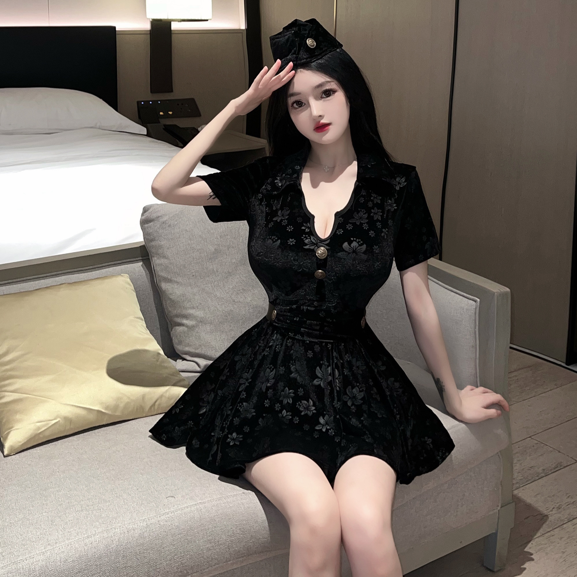 情趣内衣中式旗袍支付套装辣妹高级显瘦设计短袖裙子纯欲新年战袍