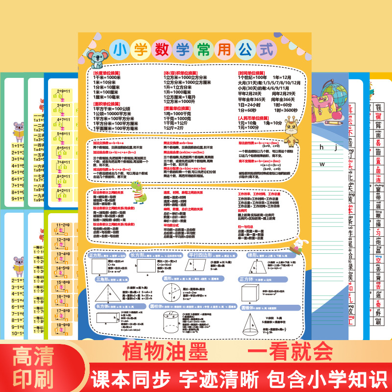小学儿童学习挂图全套拼音字母乘除加减法口诀表学习神器
