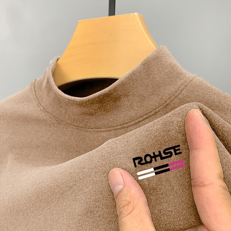 秋季新品中高领卫衣男长袖简约印花休闲百搭加厚纯色上衣地摊