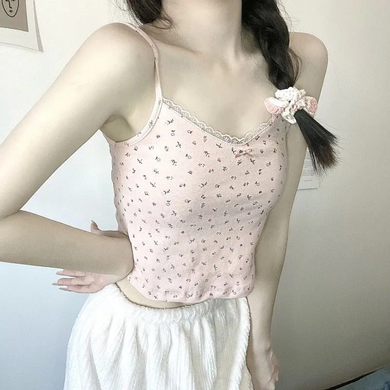 小碎花蕾丝边吊带背心女夏季2023新款bm风性感百搭显瘦外穿打底潮