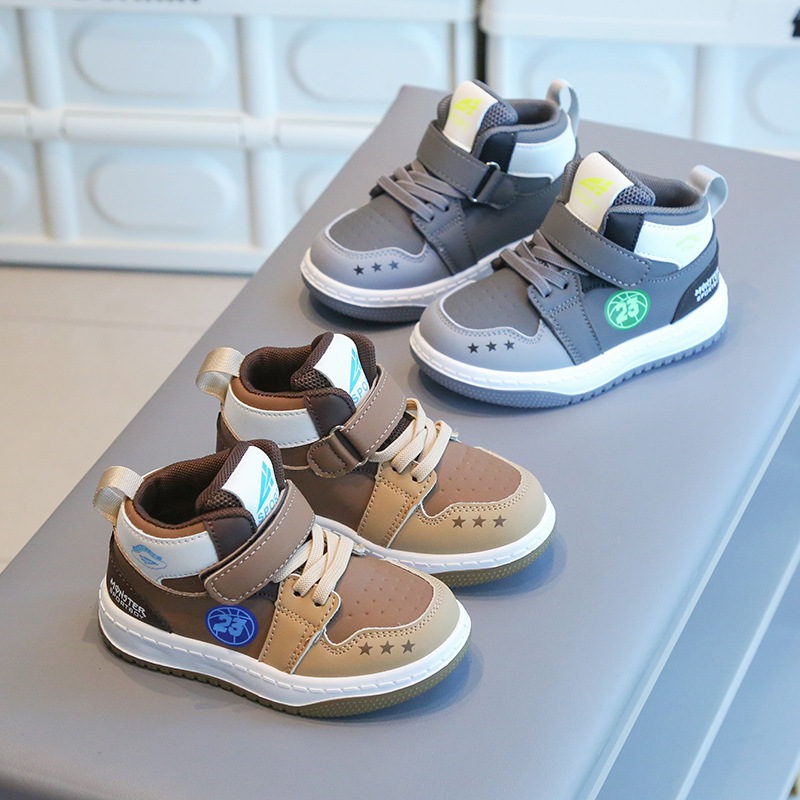 儿童运动鞋2023春秋新款男童休闲板鞋高帮女童篮球鞋软底宝宝鞋单