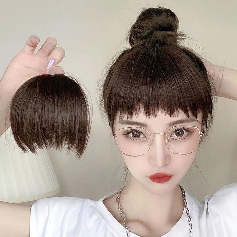 日系二次元狗啃刘海隐形无痕自然两侧修脸眉上假刘海真发假发片女