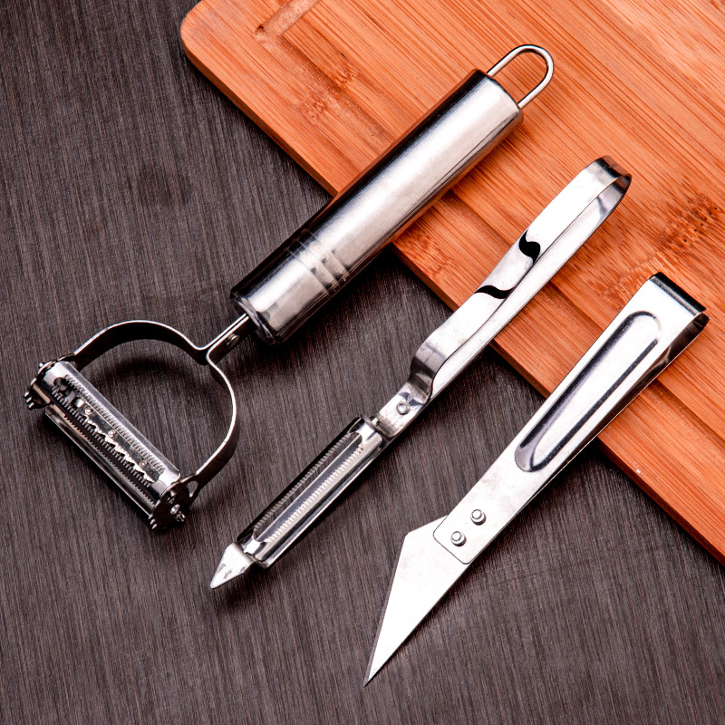 三件套不锈钢削皮器笑脸削皮刀刮皮鸭毛夹跑江湖地摊土豆瓜果打皮