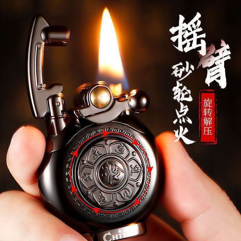 正品CHIEF首领打火机 煤油摇臂复古个性旋转创意六字真言男士解压