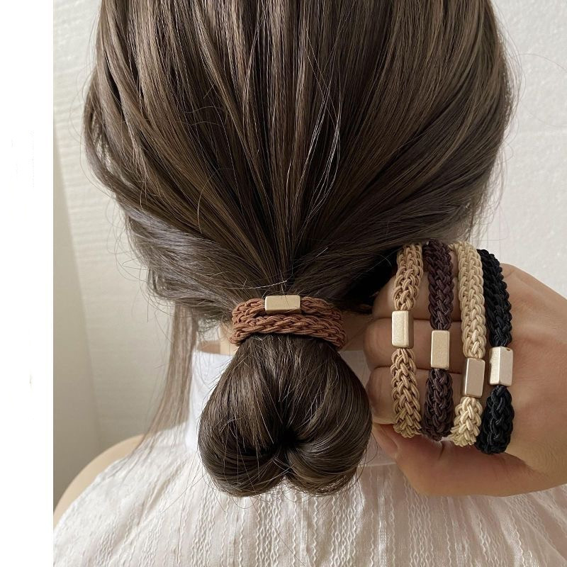 奶茶色宽辫子头绳发圈高弹力基础编织发绳扎头发橡皮筋高弹力发饰