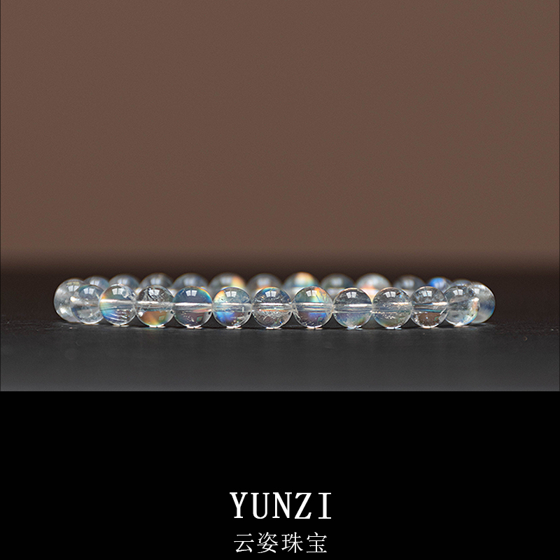 天然强光冰透体彩虹光马岛月光手串 尺寸可选 产品多样性发一