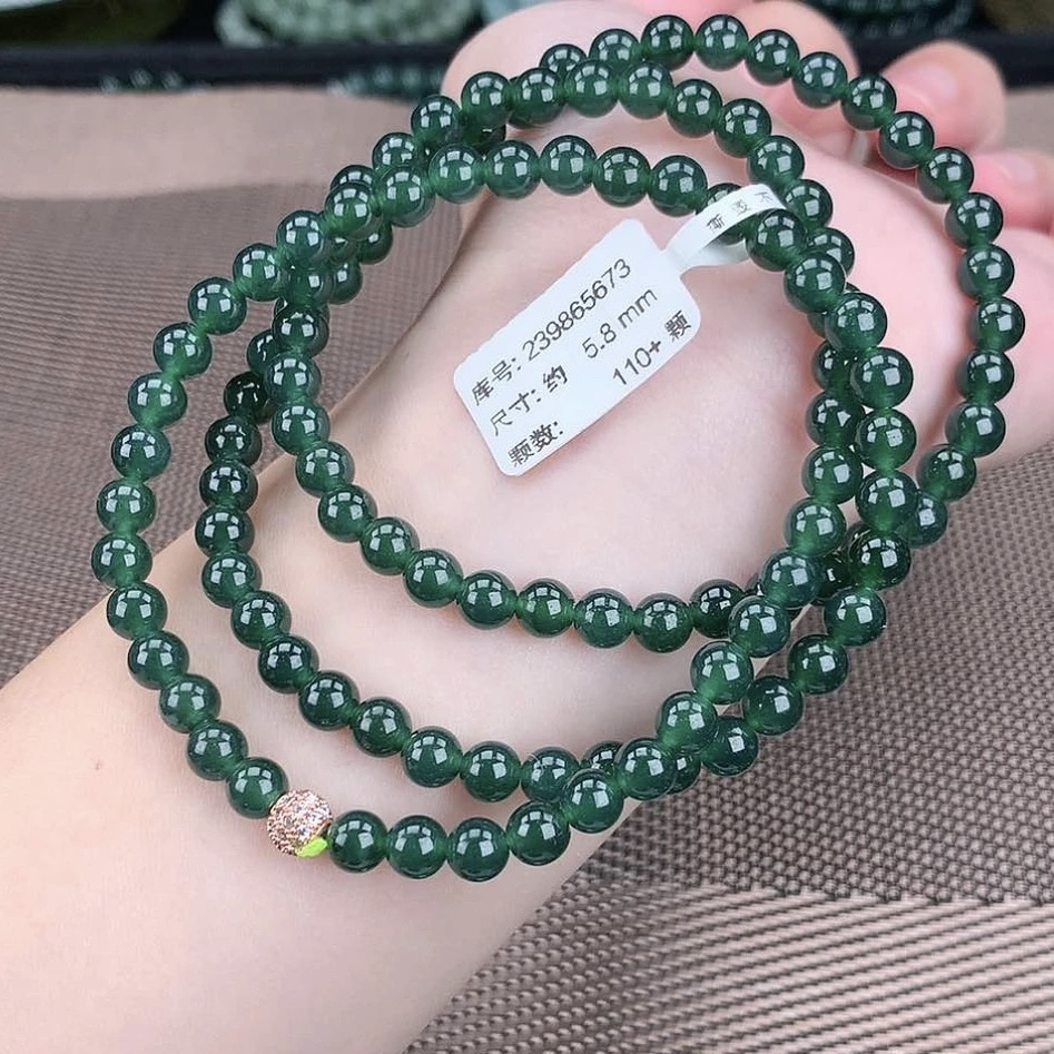 天然翡翠a货项链冰透满绿多圈手链时尚绿色双圈长链妈妈链吊坠链