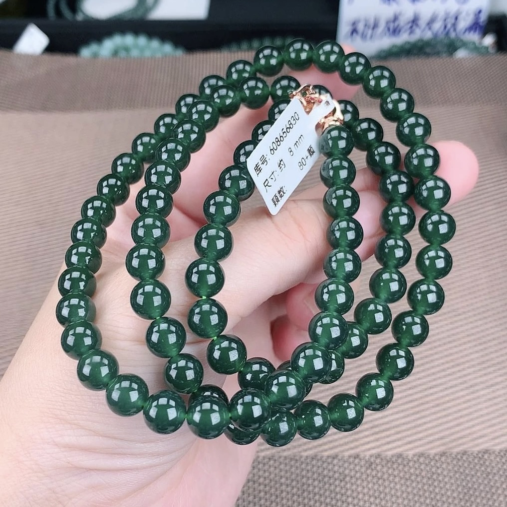 正品天然A货翡翠8m高冰满绿翡翠吊坠项链多圈手链绿色时尚百搭款