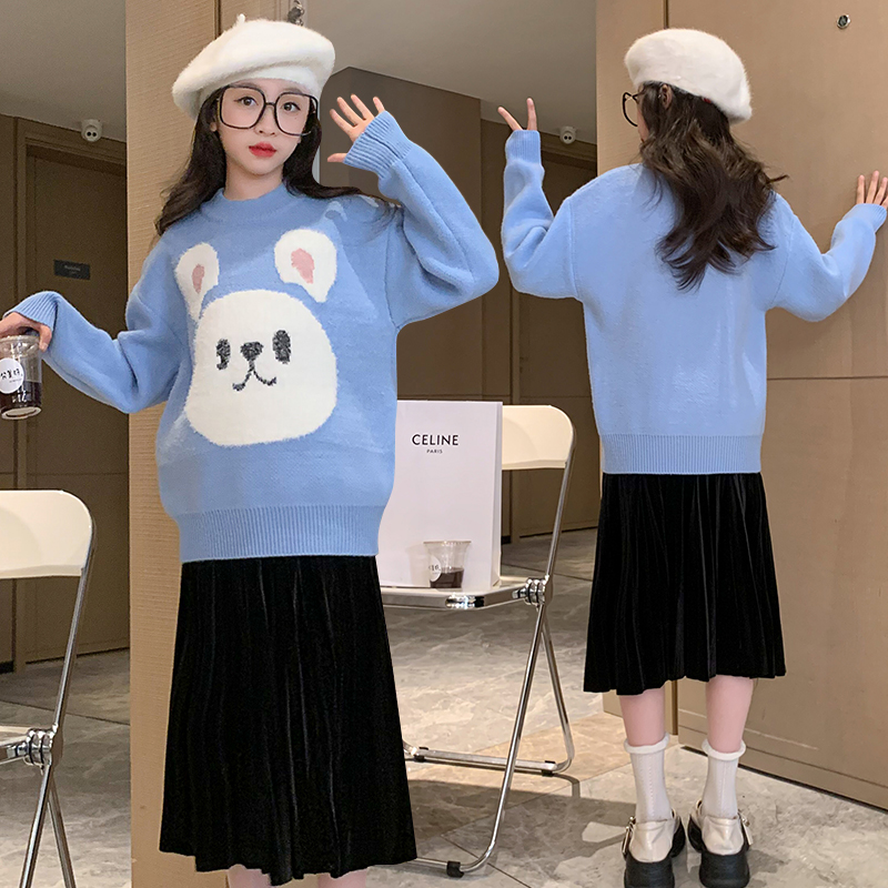 女童毛衣冬款套头加厚小女孩洋气针织衫中大童百搭宽松内搭打底衫