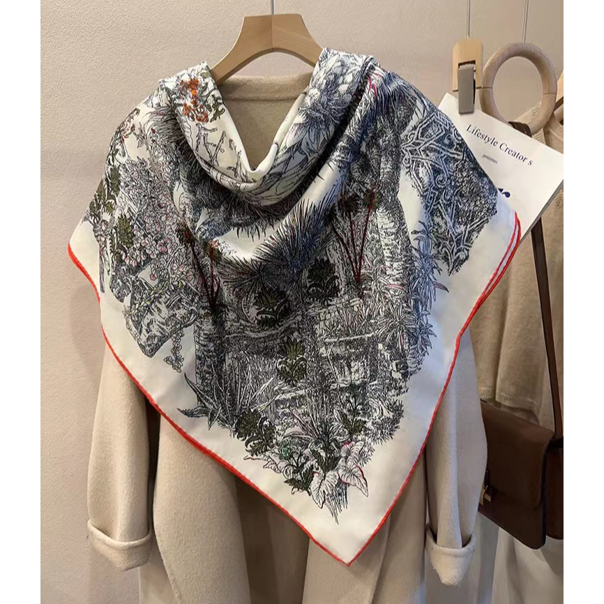 杜乐丽花园真丝羊毛双面秋冬135大方巾时尚高端围巾披肩轻奢绿色