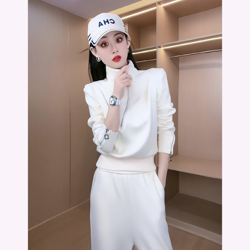 时尚上衣不规则拉链运动卫衣卫衣套装2025新款洋气秋冬欧货两件套