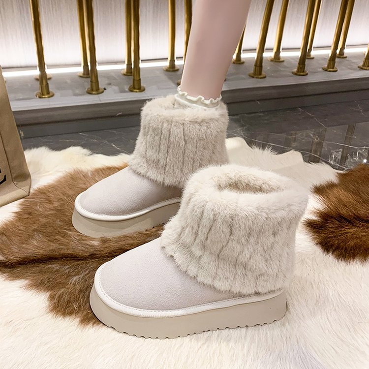 雪地靴女年冬新款小众百搭松糕厚底毛毛靴加绒保暖棉鞋潮