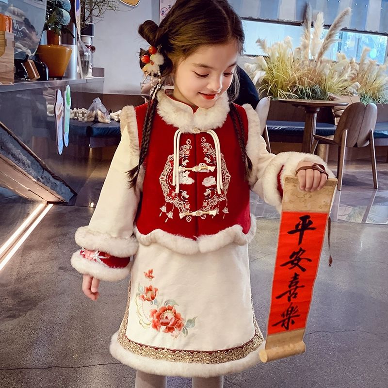 【宠粉浮力】米米哈罗女童新中式旗袍女马甲套装新年战袍D240313