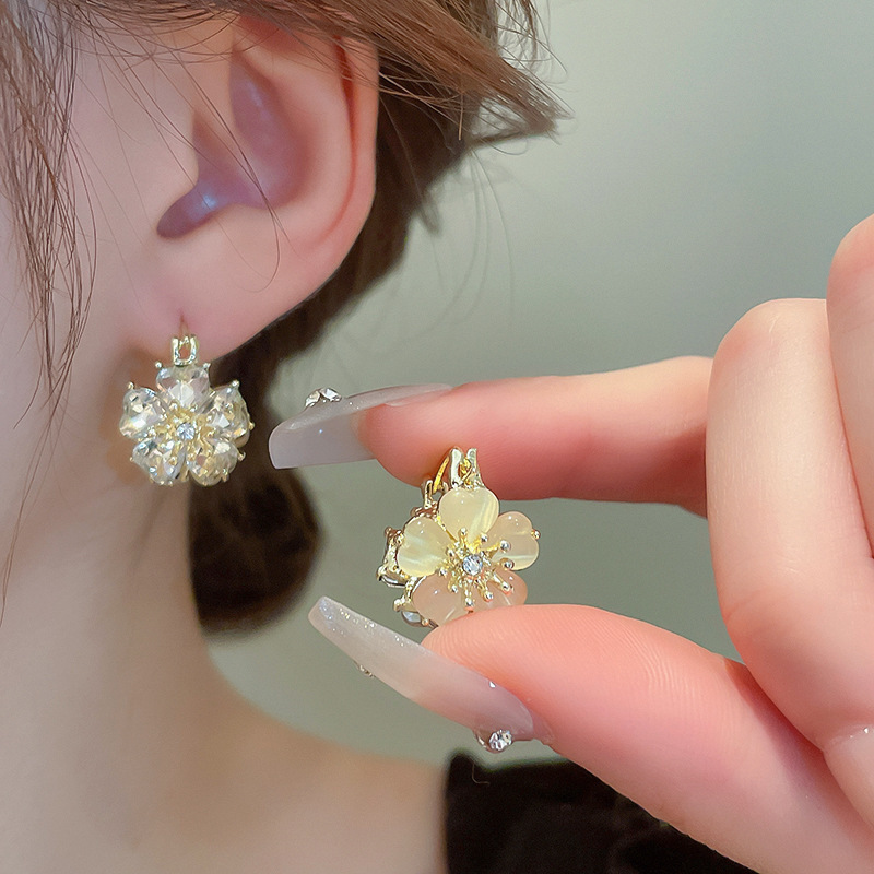 铜合金耳饰 小众几何蝶恋花 一款两戴 双生花百搭耳环女1012