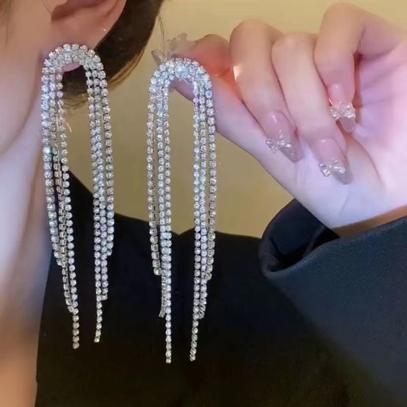 铜合金耳饰 轻奢长款流苏几何冷淡风时尚百搭耳环1030