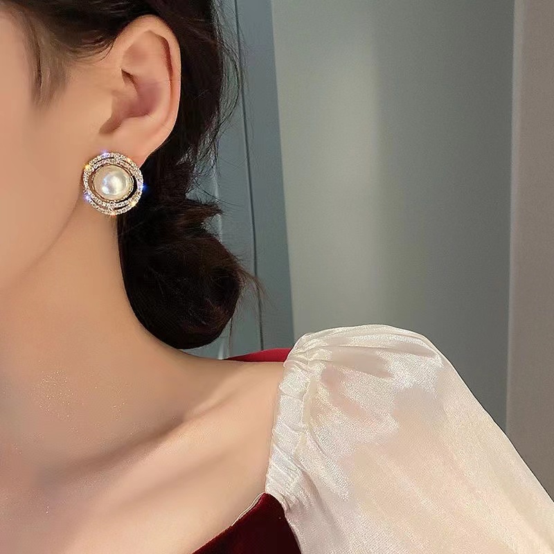 铜合金耳饰 法式复古小众设计感圆形小香风精致时尚百搭耳环1680