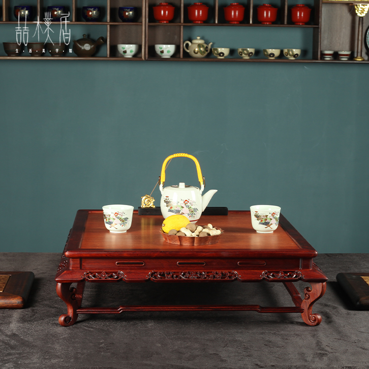  红檀木小长方形方几 茶道茶艺配件家用雕花工艺小桌子中式客厅