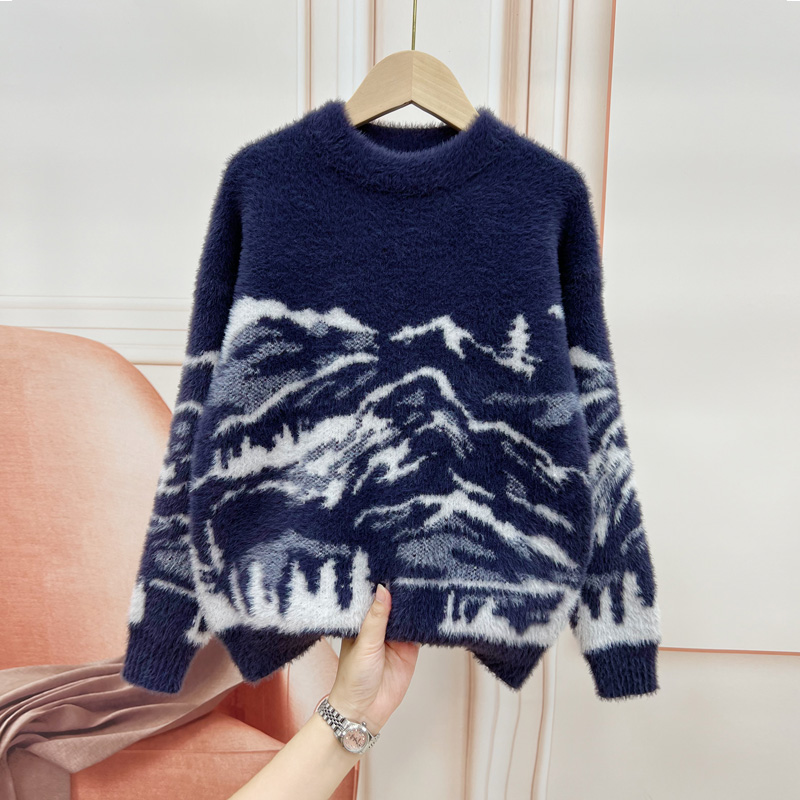 男童套头仿水貂毛衣洋气百搭休闲针织衫中大童圆领加绒加厚打底衫