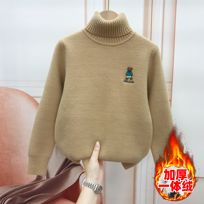 男女童纯色高领毛衣冬季新款加绒加厚针织衫中大童洋气百搭打底衫
